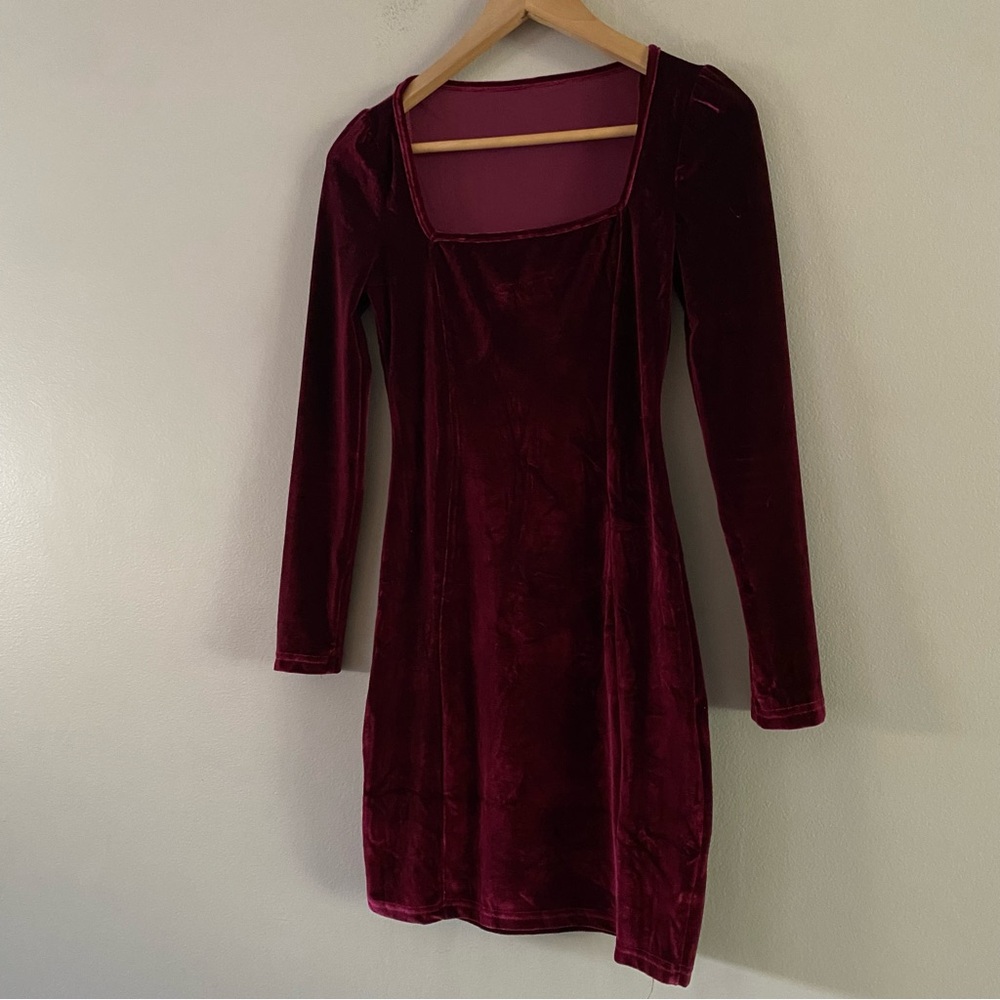 Y2K Merlot Velvet Square Neck Mini Dress Grunge Medieval Vampy Goth Size SMALL